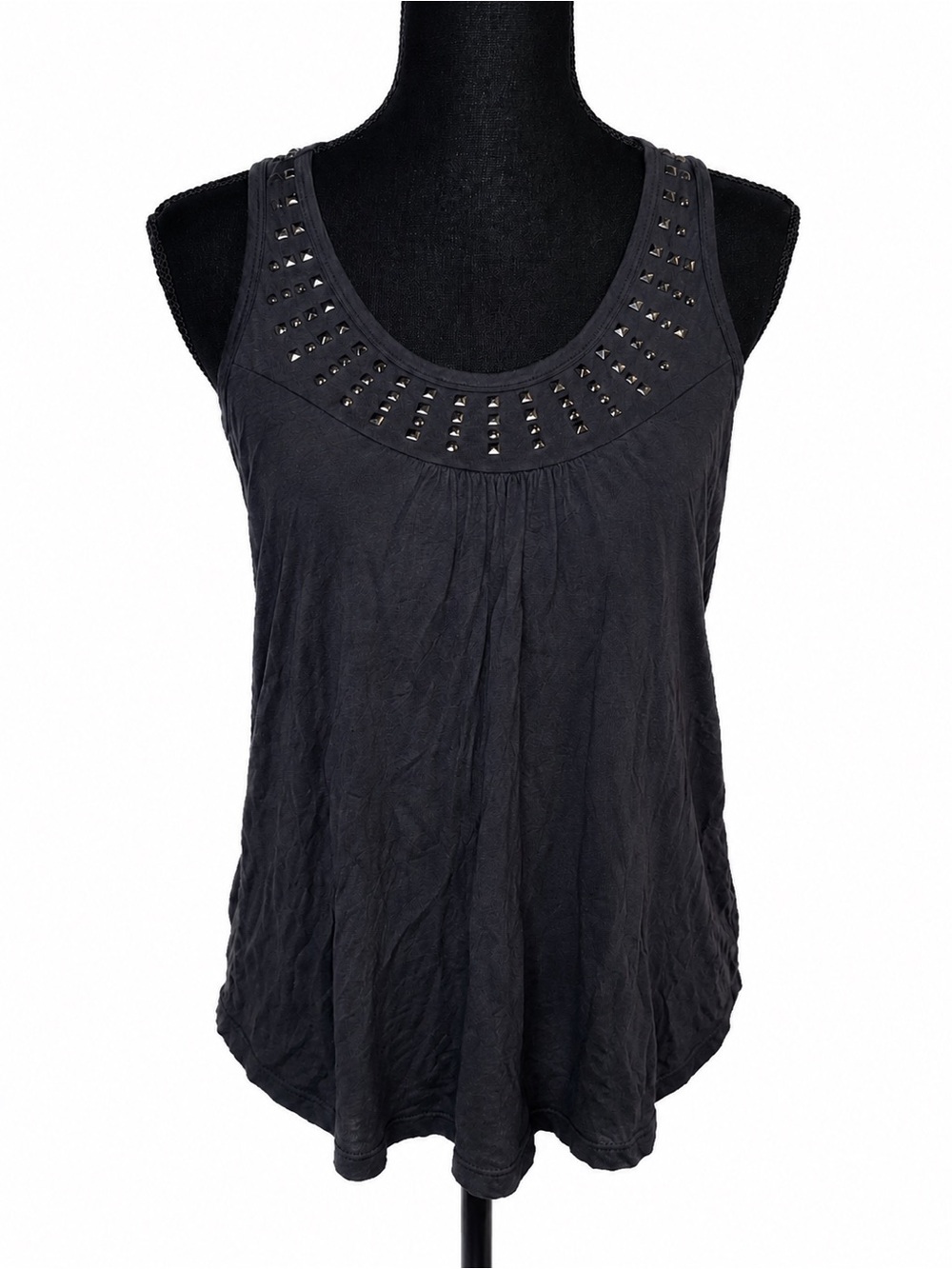 Studded Scoop Neck Black Tank Top